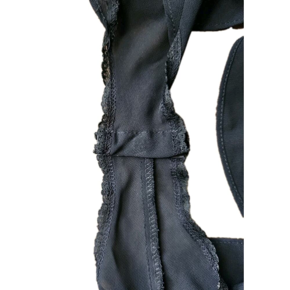 Vtg Josie Natori Black Sheer Teddy Gold Embroidery Ruffle Lingerie Bodysuit S - Picture 5 of 8
